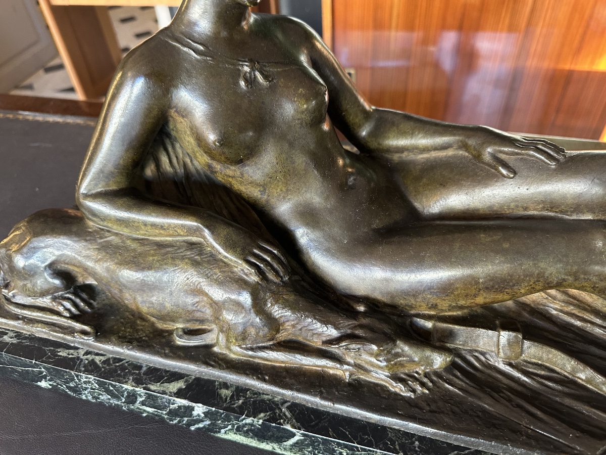 Bronze Art Deco Diane chasseresse par Henri Fugére 1925 cire perdue-photo-3