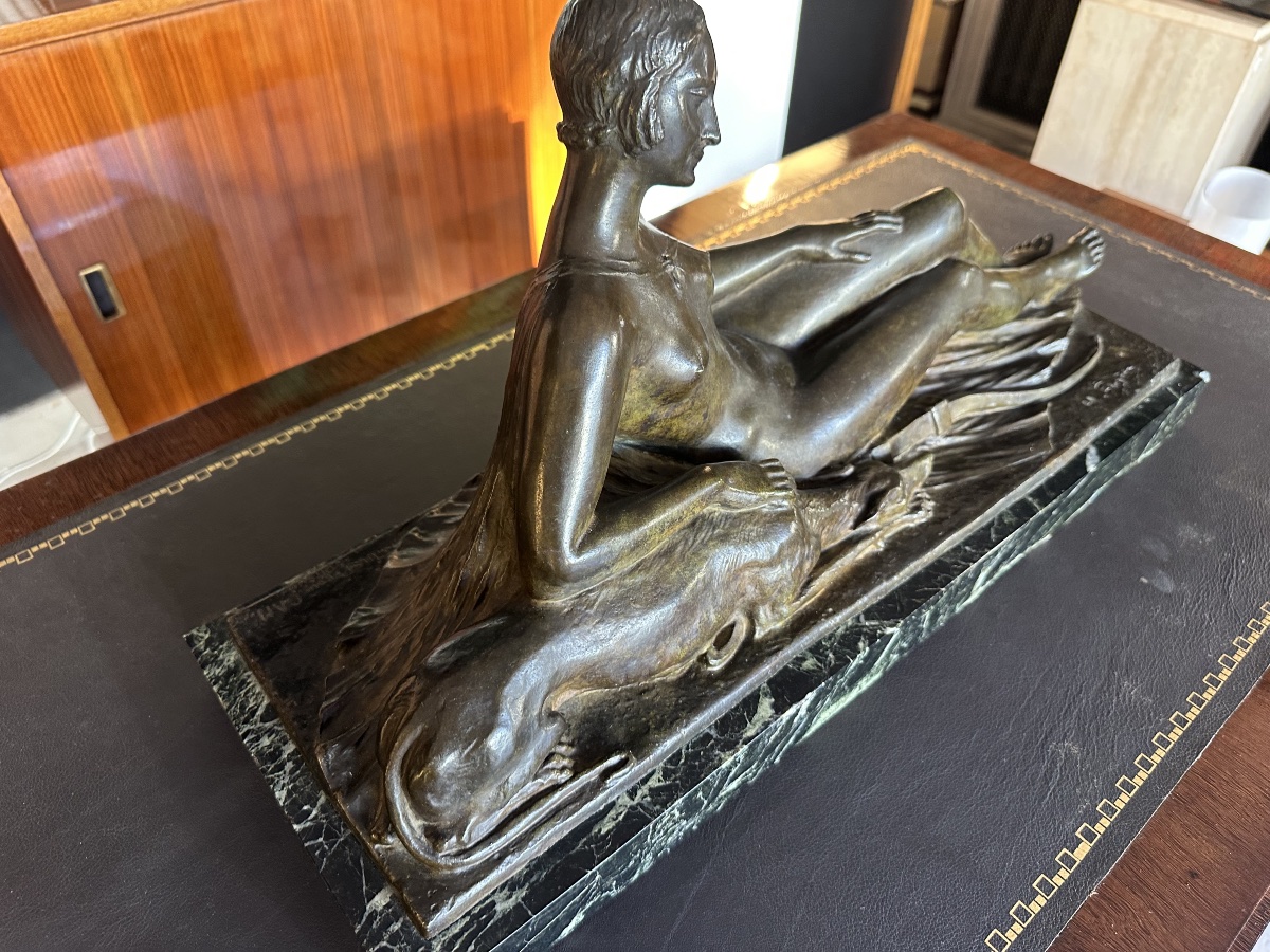 Bronze Art Deco Diane chasseresse par Henri Fugére 1925 cire perdue-photo-5