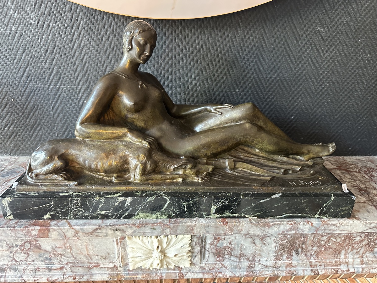 Bronze Art Deco Diane chasseresse par Henri Fugére 1925 cire perdue