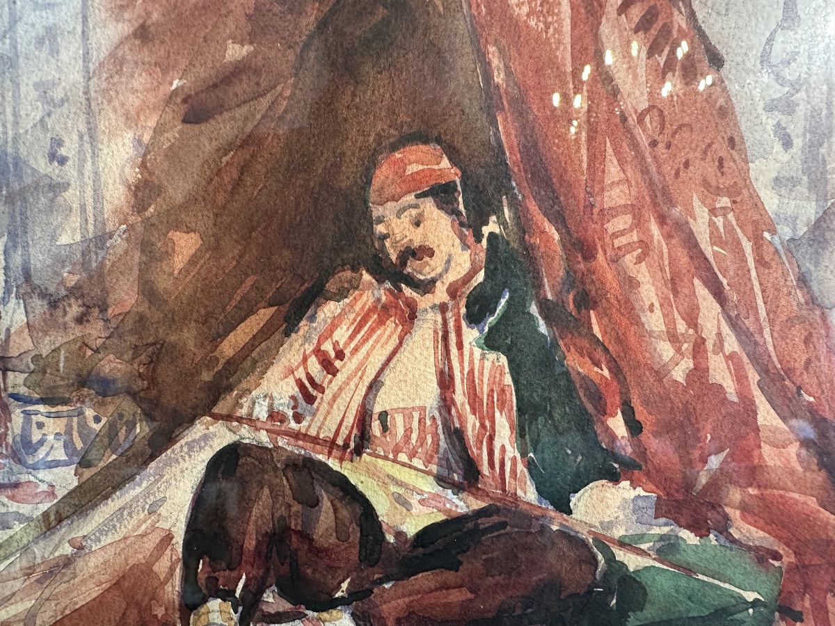 Le fumeur de chibouk aquarelle XIXe signé ED-photo-4