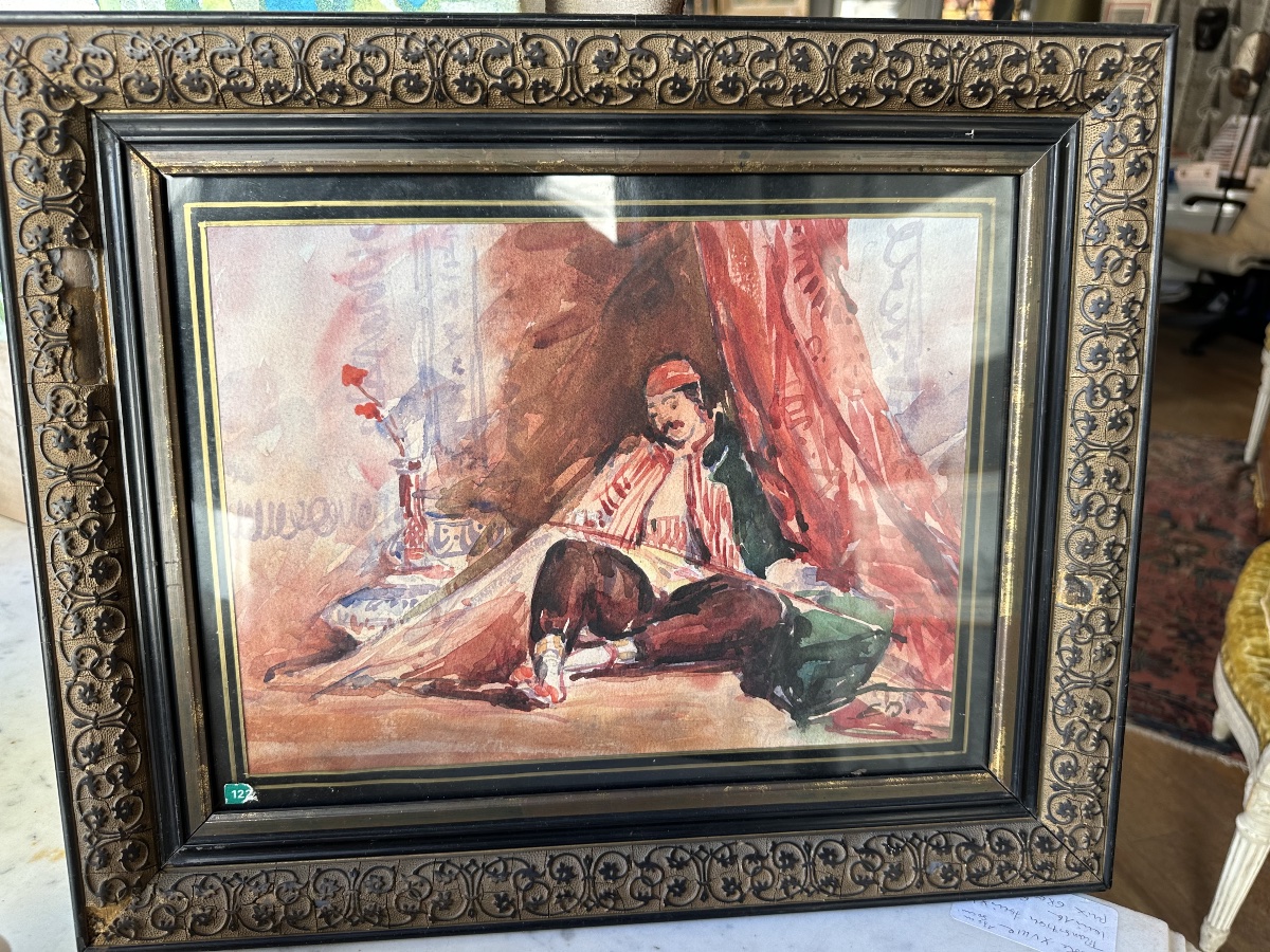Le fumeur de chibouk aquarelle XIXe signé ED