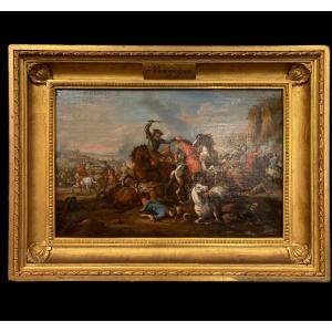 Scène De Bataille Par Jacques Courtois Dit Le Bourguignon 1621-1676