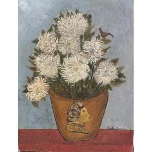 Bouquet De Fleurs Et Oiseau Par émile Crociani 1948 