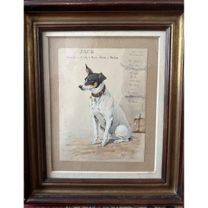 Watercolor Depicting Jack The Dog Of Jaime De Bourbon, An Officer In The Army Of Tsar Nicholas 