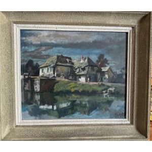Painting By Hueber Luc 1888-1974 Alsatian Painter House In Wolfisheim