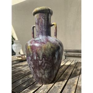 Large Glazed Stoneware Vase Signed Eugène Lion