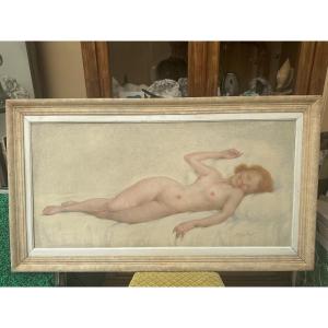 Large Pointillist Nude By Lucien Boulier, Circa 1925