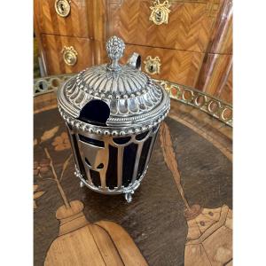 Silver Mustard Pot From The Louis XVI Period, Marked With The "fermiers Généraux" Hallmarks