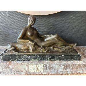 Bronze Art Deco Diane chasseresse par Henri Fugére 1925 cire perdue