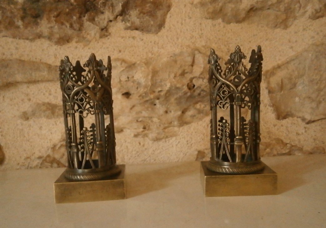 Pair Of Neo Gothic Candle Holders.