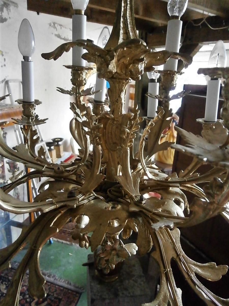 Lustre louis xv Rocaille En Bronze Doré