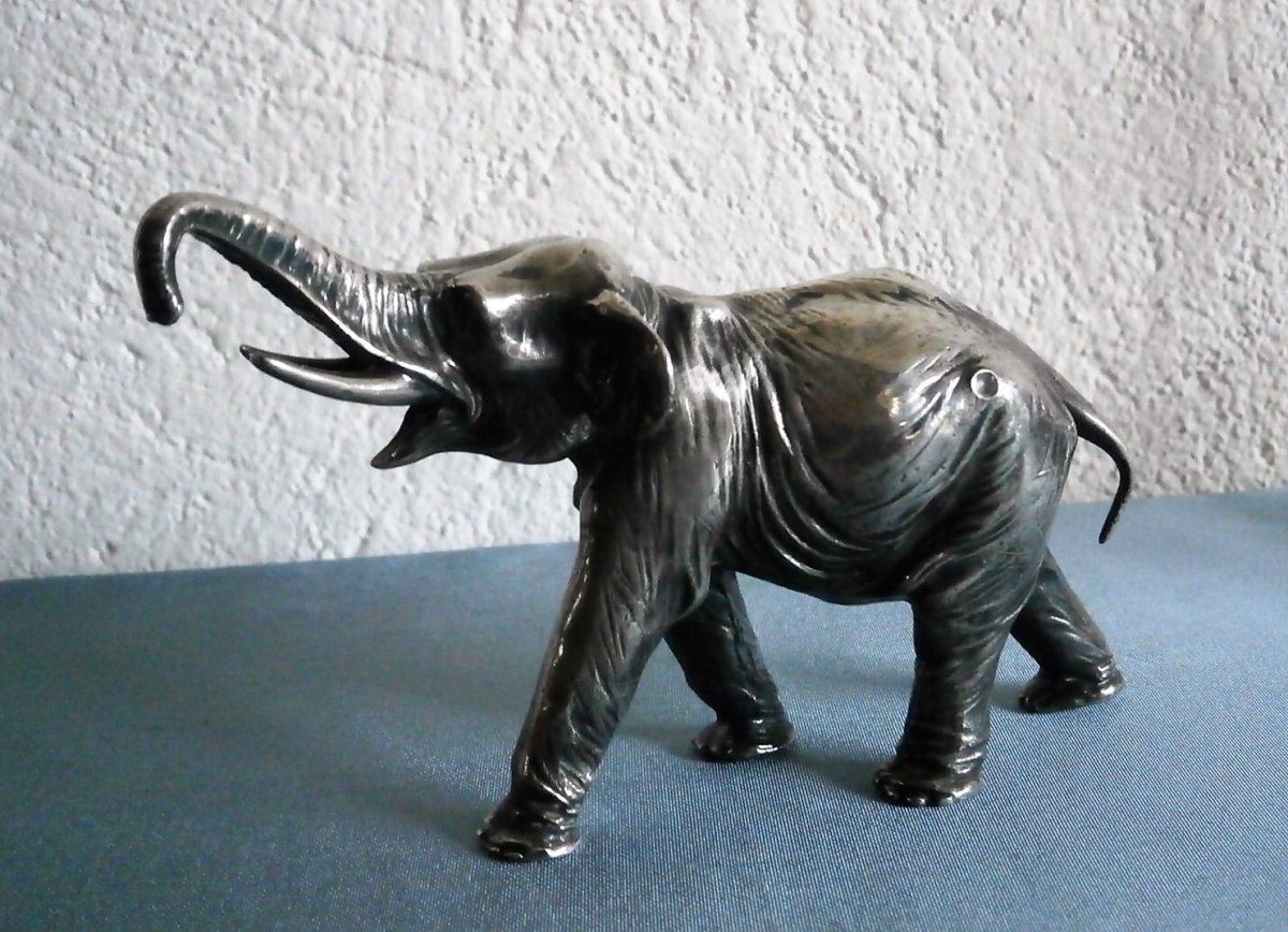  Bronze Argenté Eléphant d'Asie.-photo-2