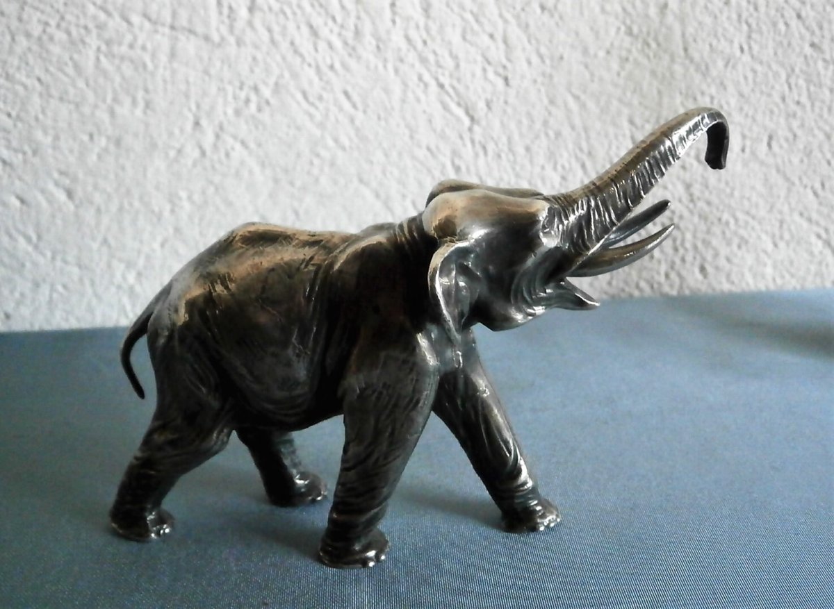  Bronze Argenté Eléphant d'Asie.-photo-4