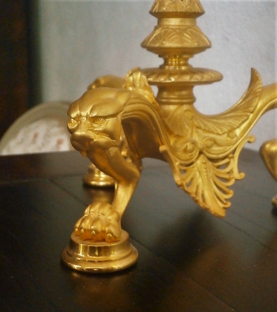 Large Pair Of Bronze Candelabra.-photo-2