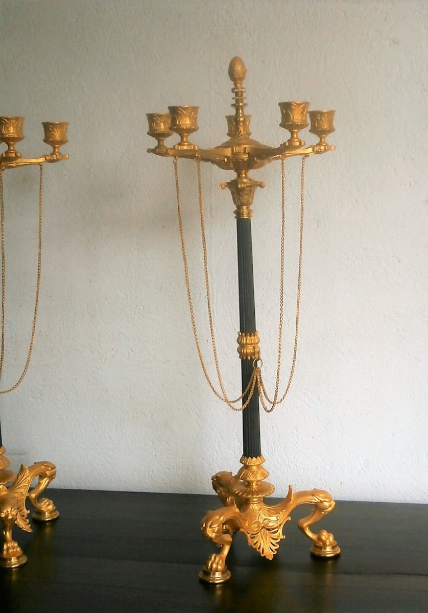 Large Pair Of Bronze Candelabra.-photo-4