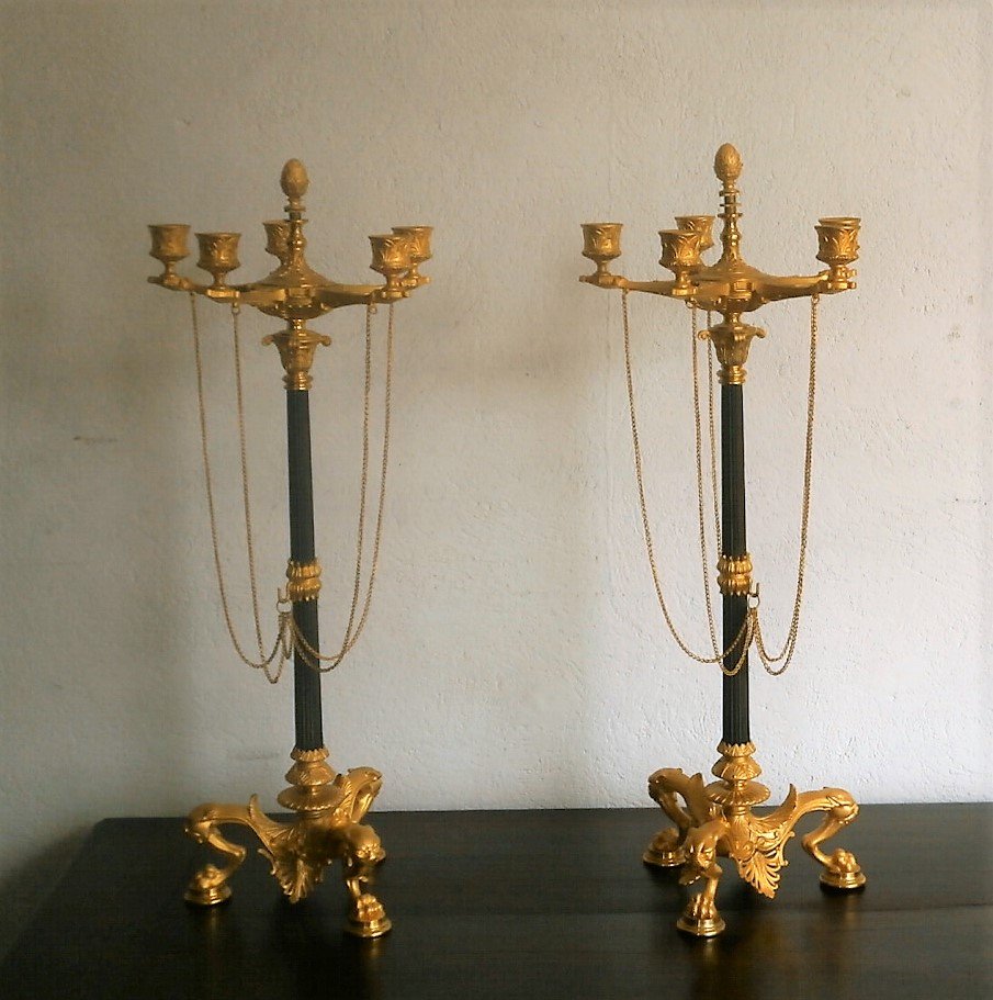 Large Pair Of Bronze Candelabra.