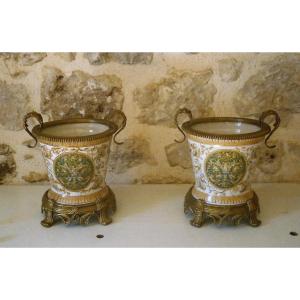 Pair Of Cache Pots In Ceramic.