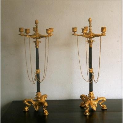 Large Pair Of Bronze Candelabra.