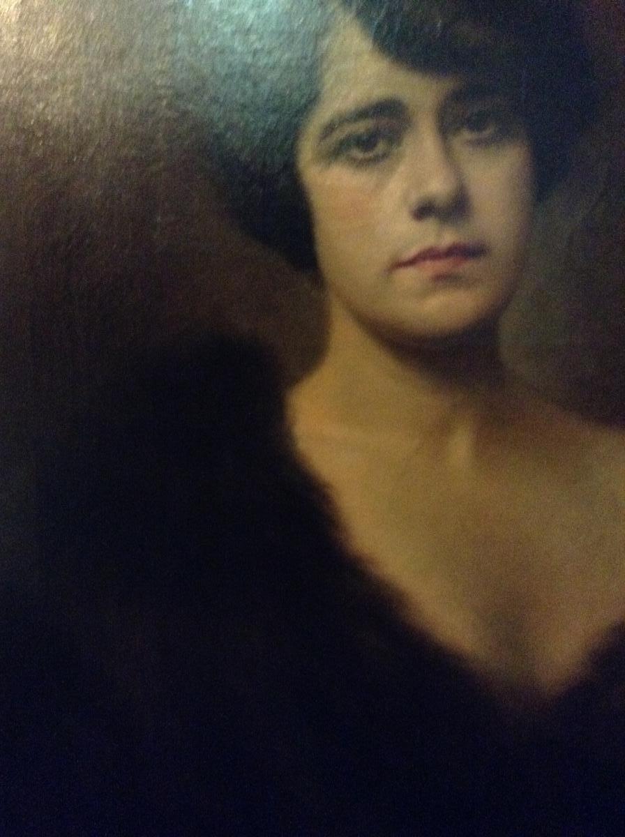 Young Woman In Fur Dated 1920 Illegible Signature-photo-3