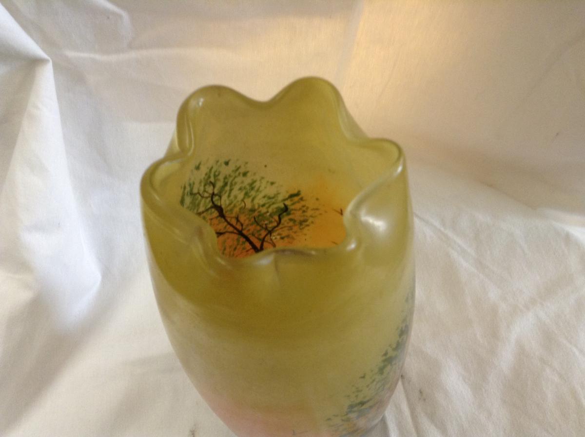 Glass Vase De Paste Painted Signed Legras-photo-3