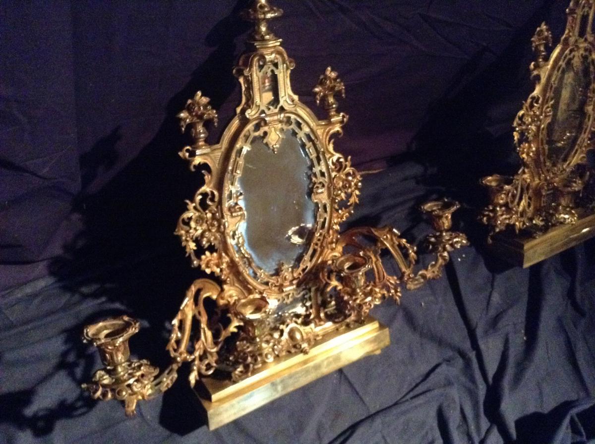 Paire d'Appliques à pose en bronze doré , fabrication Napoléon III-photo-3
