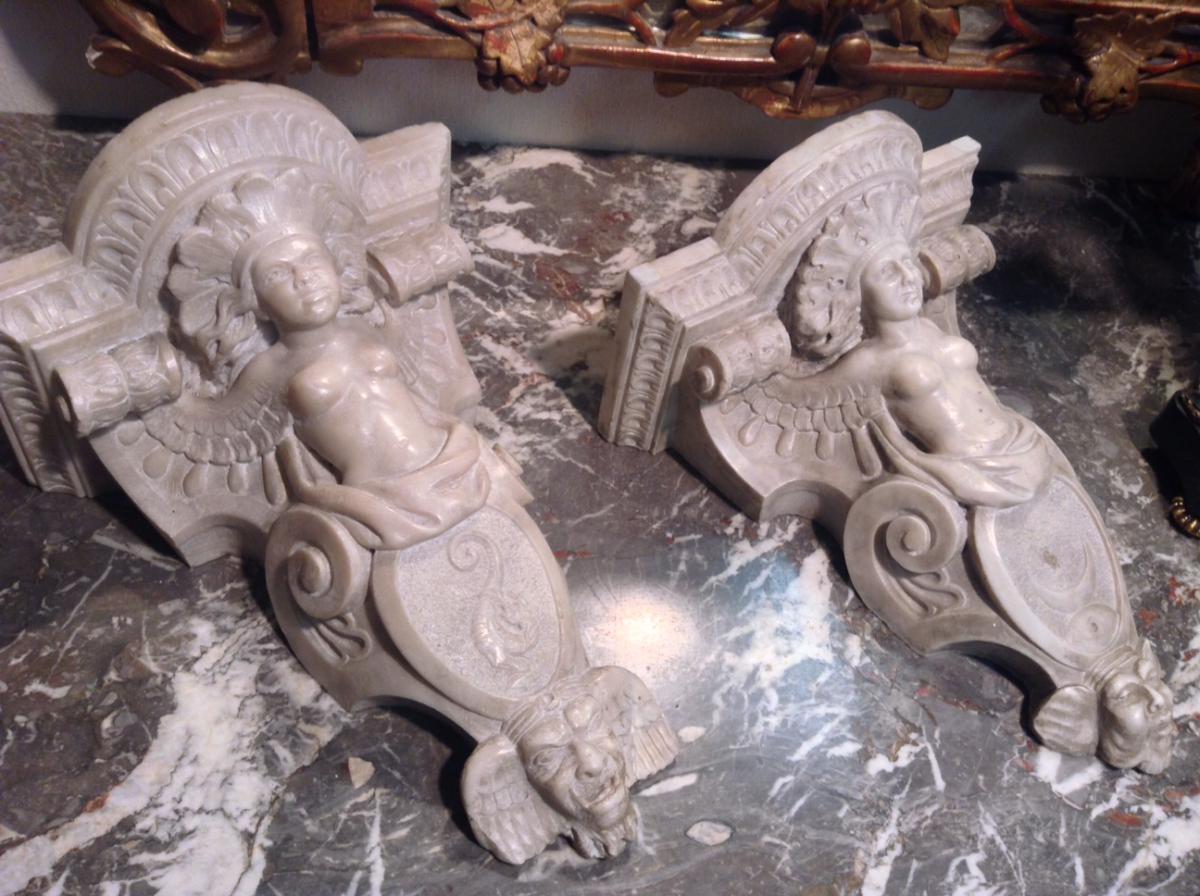 Rare Pair Of Consoles In Carrara Marble Nineteenth Century