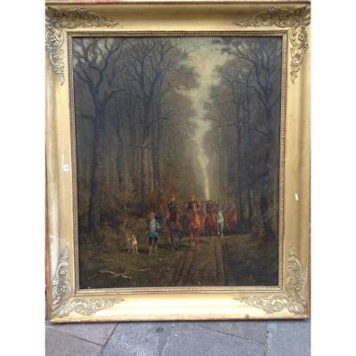 Oil On Canvas Of French Representative Cavaliers In Wood In The War Of 1870