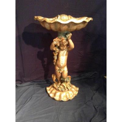 Cherub For Shellfish Polychrome Wood