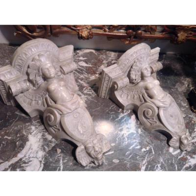 Rare Pair Of Consoles In Carrara Marble Nineteenth Century