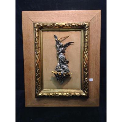 Sculpture Bronze Silver And Gold Angel Stoup Saint-michel Nineteenth Century