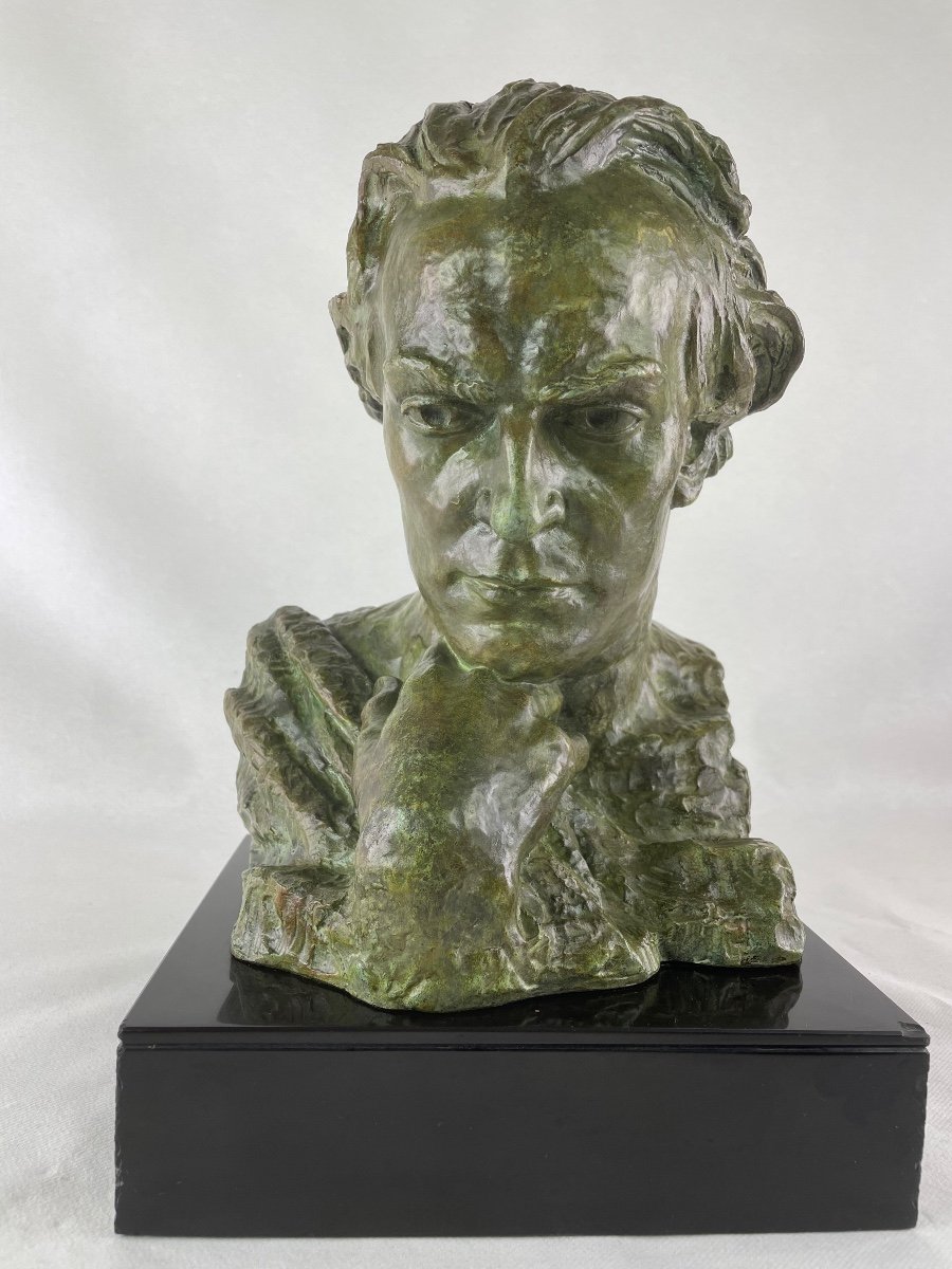 Sculpture Bronze Jean Mermoz signé-photo-3