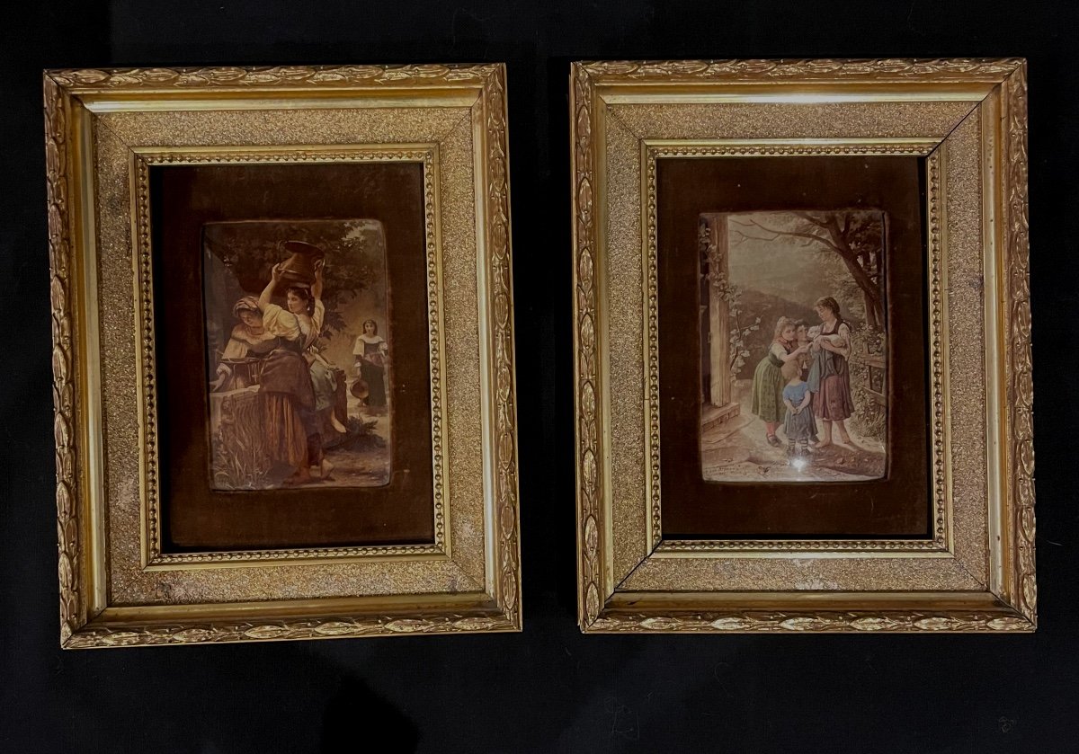 Pair Of Paintings Fixed Under Glass