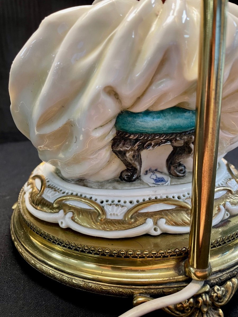 Lampe Porcelaine Et Bronze Femme Aux Colombes Romantique Capodimonte-photo-7