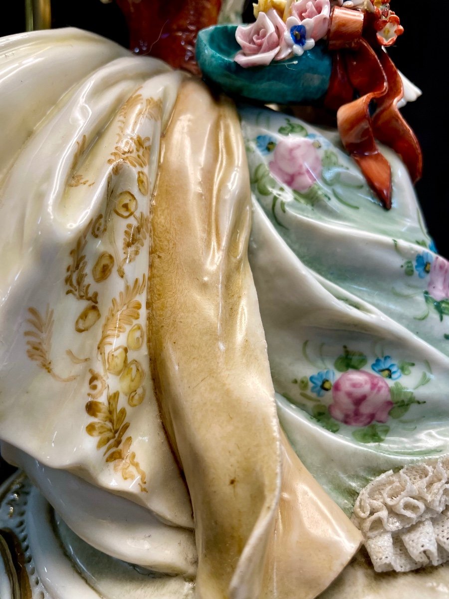 Lampe Porcelaine Et Bronze Femme Aux Colombes Romantique Capodimonte-photo-8
