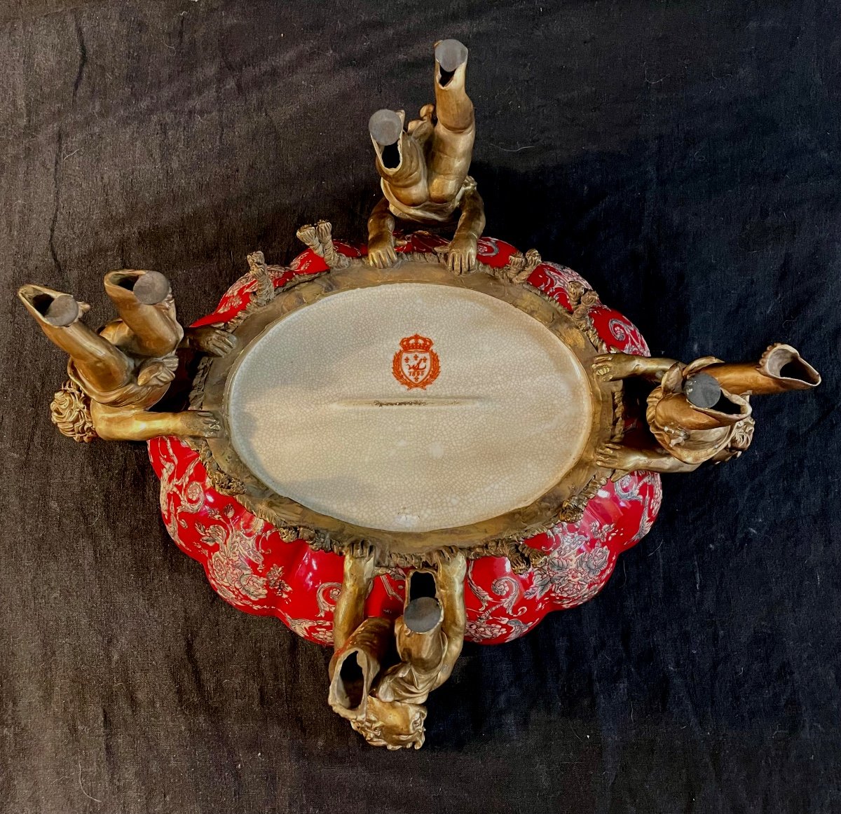 Coupe Bronze Et Porcelaine émaillé Rouge-photo-2