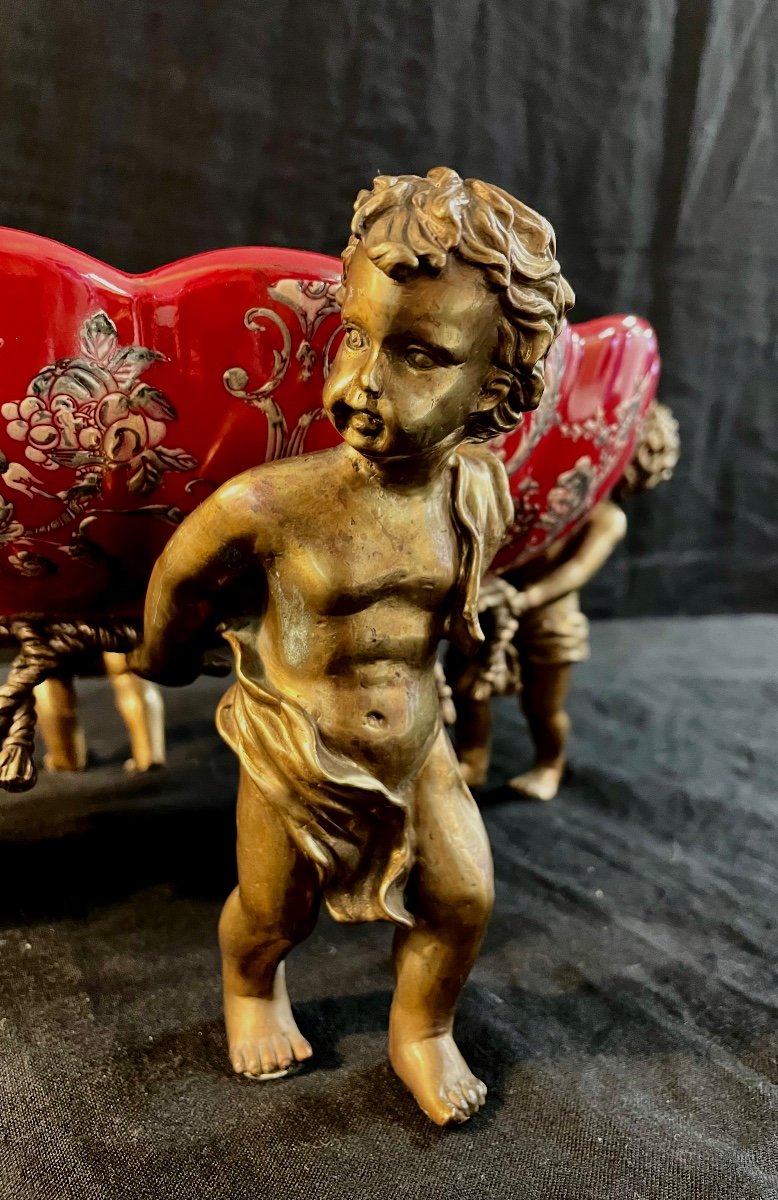 Coupe Bronze Et Porcelaine émaillé Rouge-photo-3