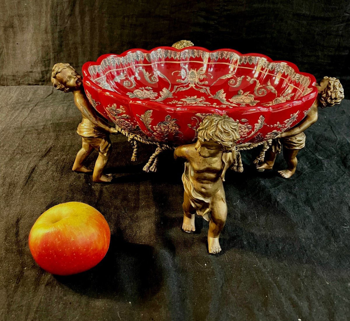 Coupe Bronze Et Porcelaine émaillé Rouge-photo-4