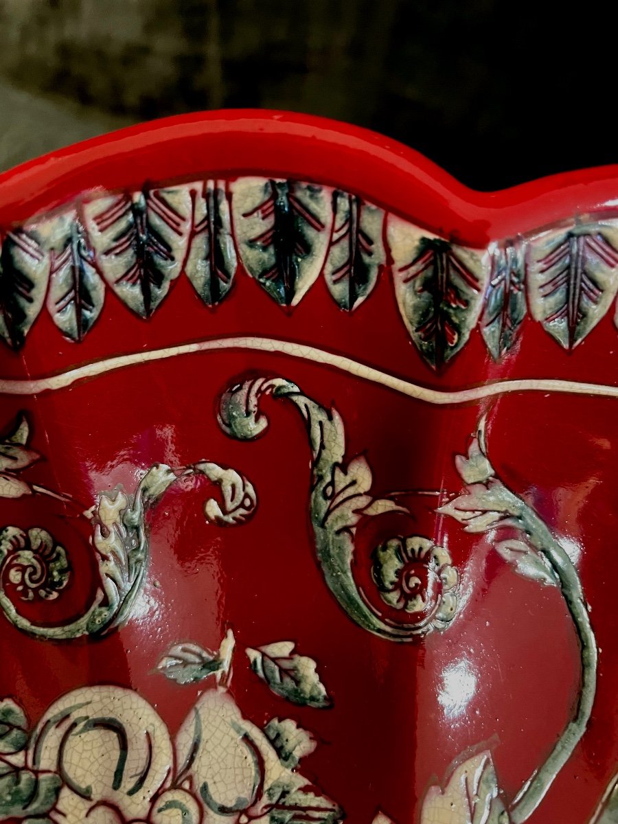 Coupe Bronze Et Porcelaine émaillé Rouge-photo-1