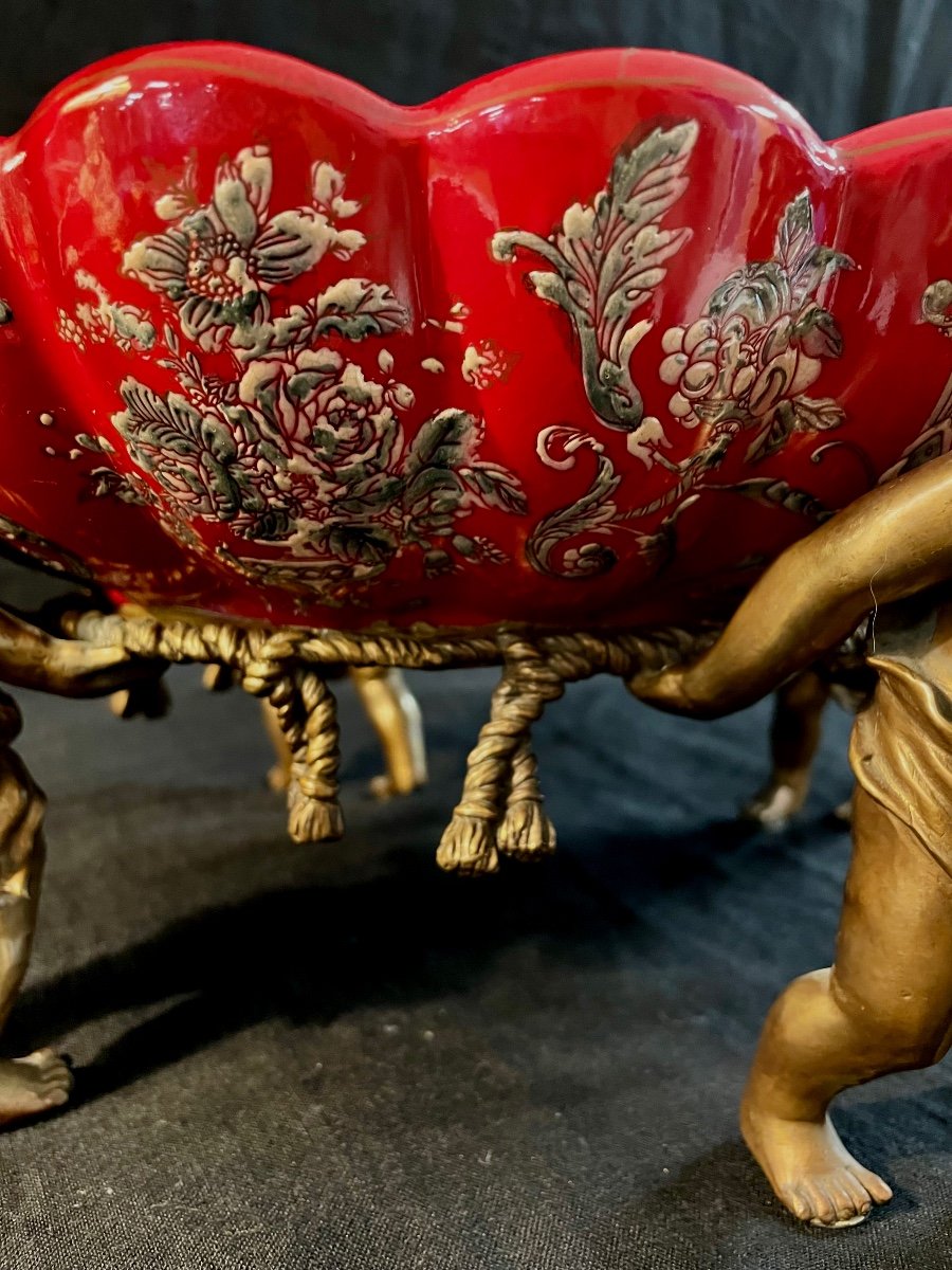 Coupe Bronze Et Porcelaine émaillé Rouge-photo-3