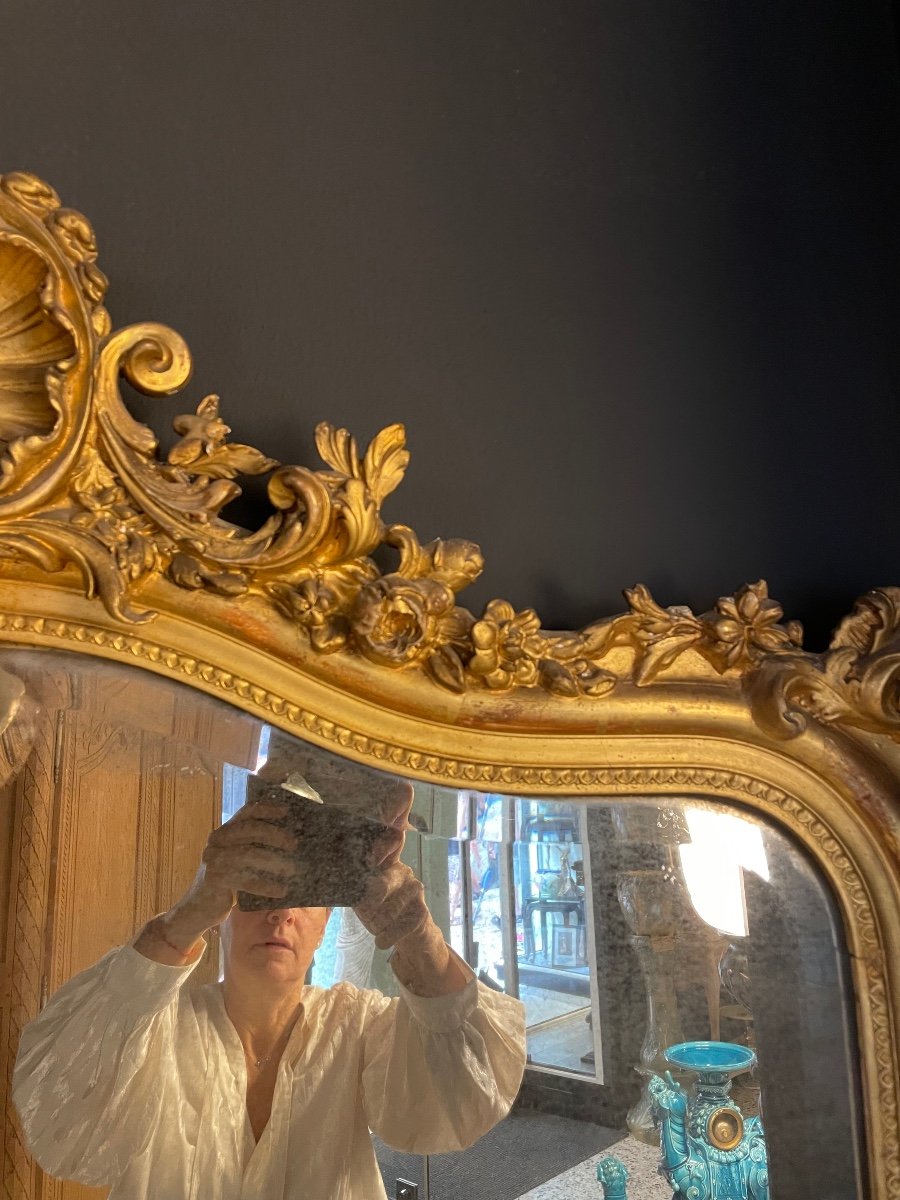 Large Rocaille Mirror Gold Leaf Height 190 Cm-photo-3