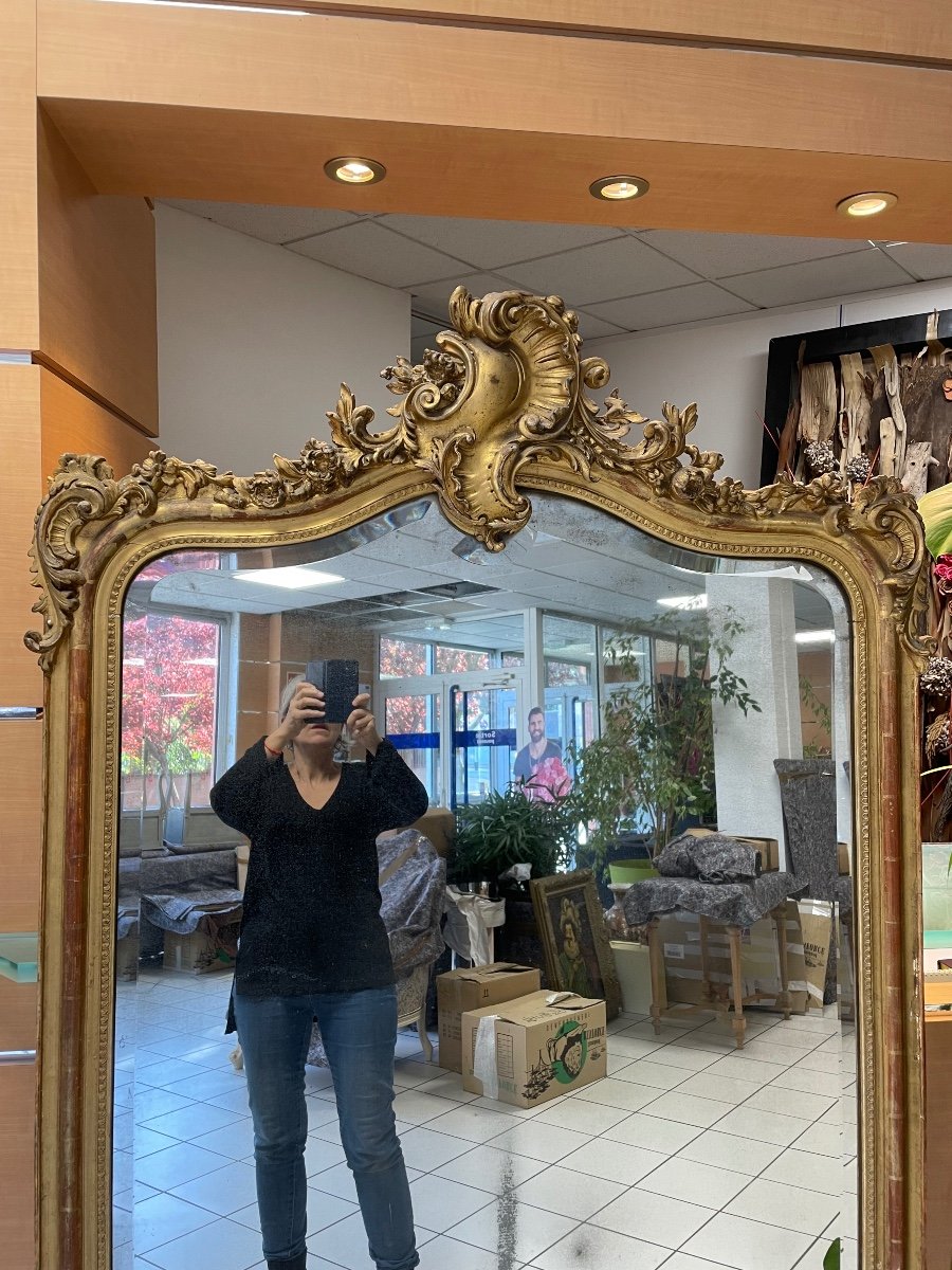 Large Rocaille Mirror Gold Leaf Height 190 Cm-photo-8