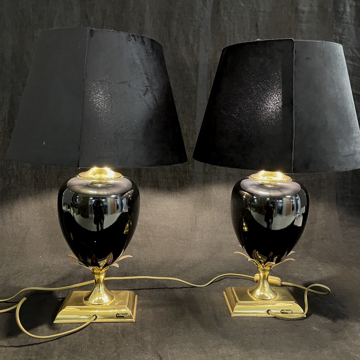 Paire De Lampes Ananas Signé Le Dauphin Vintage-photo-6