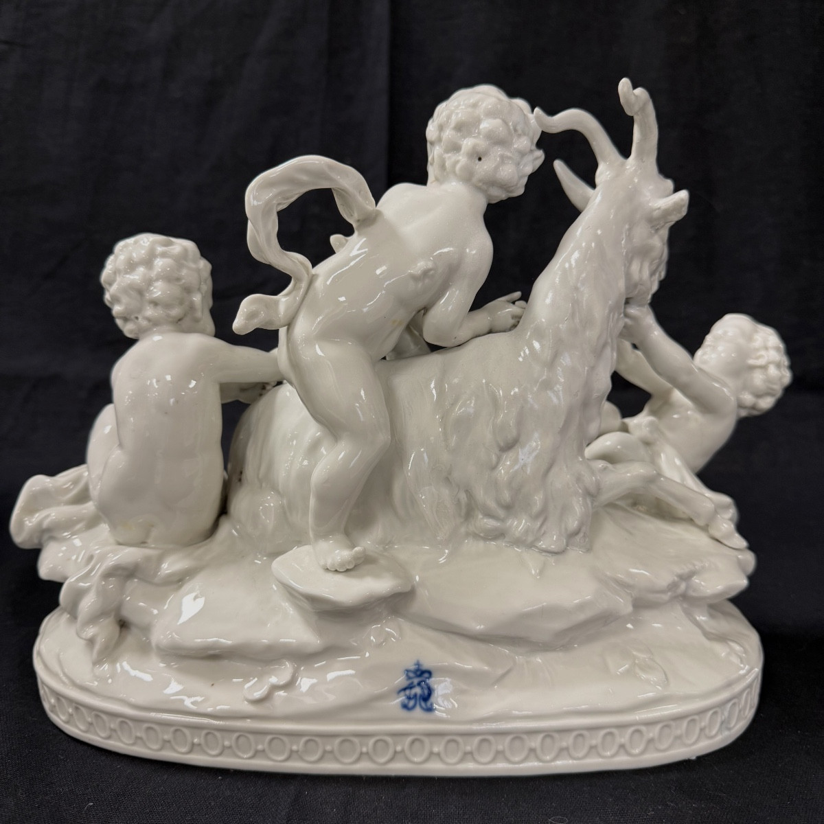 Capodimonte Sculpture Of Cherubs Playing With A Goat-photo-2