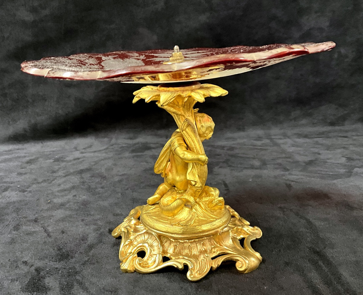 Coupe pied Bronze et Cristal de Bohème Rouge-photo-2