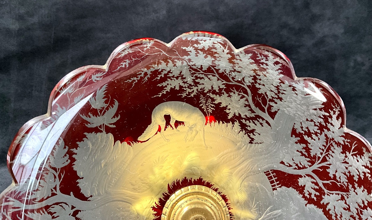 Coupe pied Bronze et Cristal de Bohème Rouge-photo-6