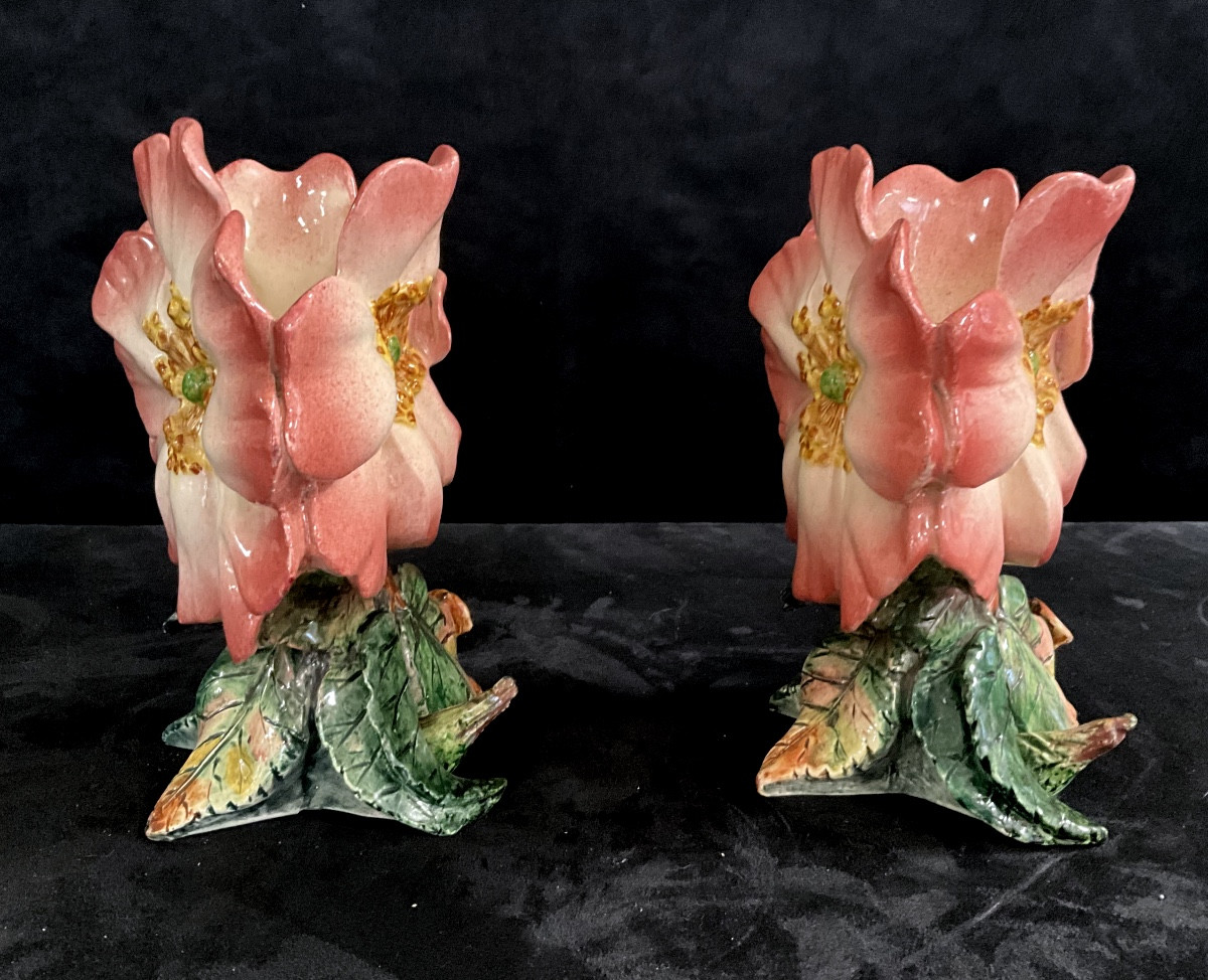 Pair Of Massier Rosehip Flower Vases-photo-2