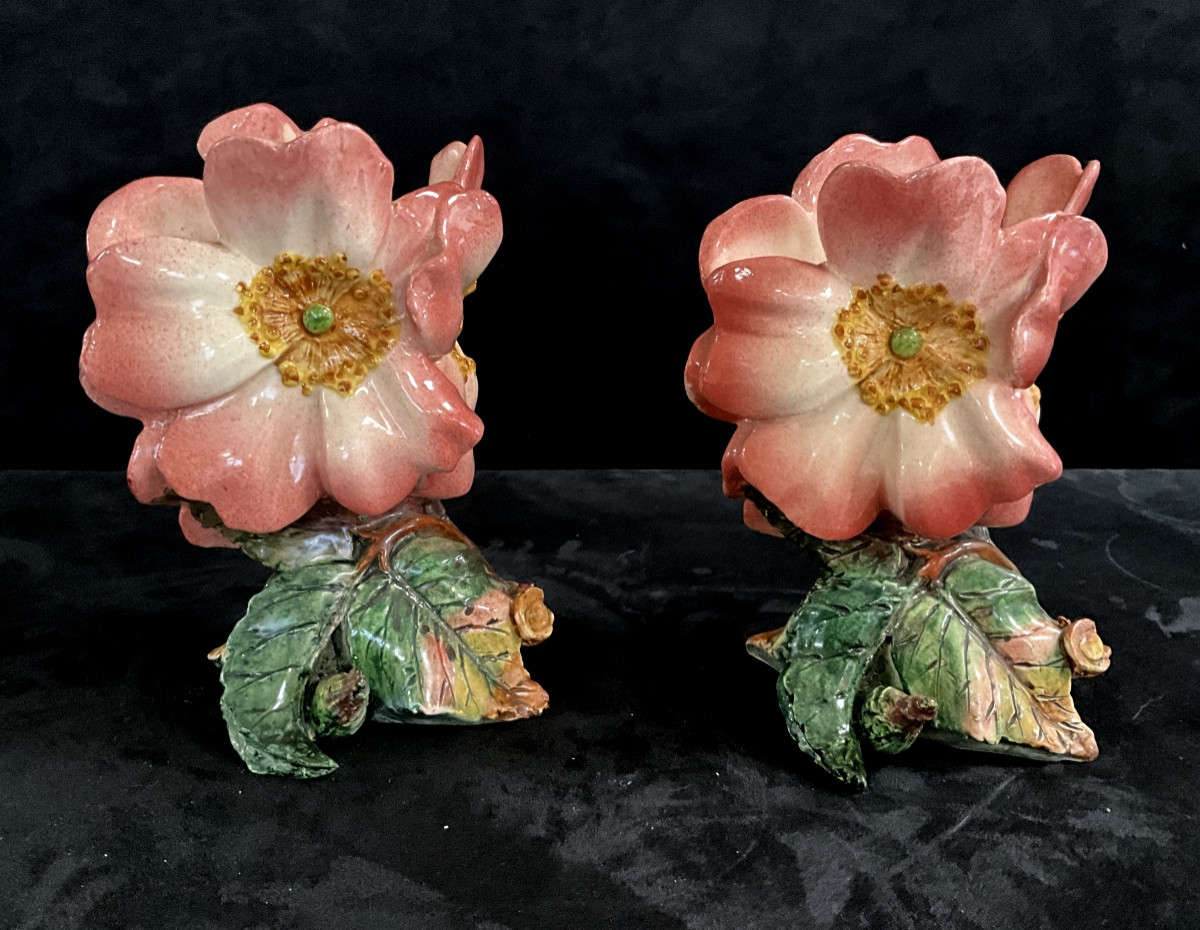 Pair Of Massier Rosehip Flower Vases-photo-3
