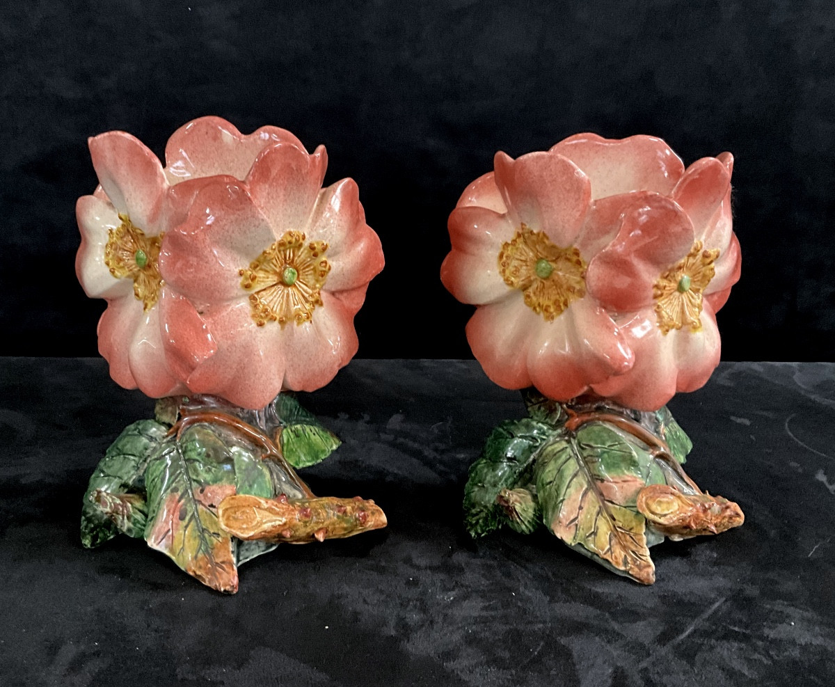 Pair Of Massier Rosehip Flower Vases-photo-4