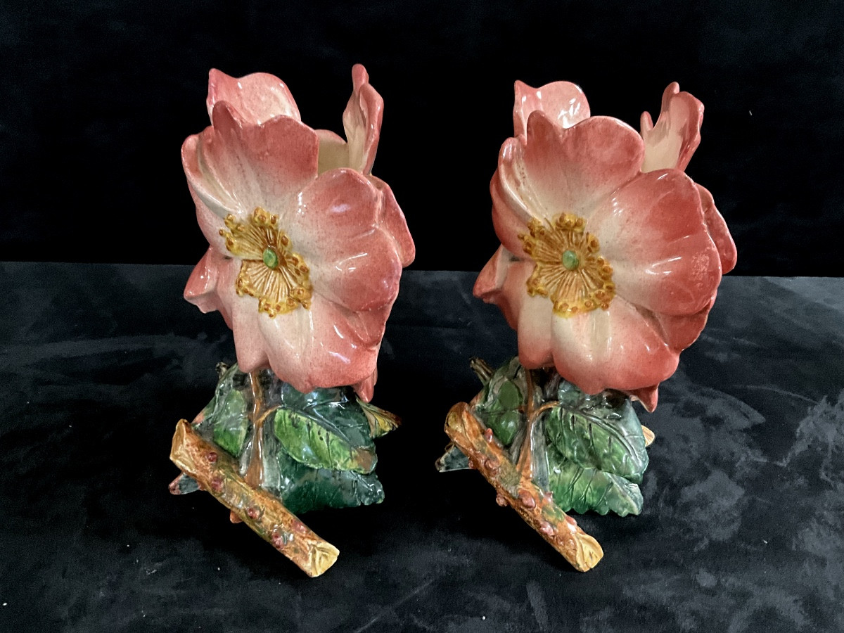 Pair Of Massier Rosehip Flower Vases-photo-7
