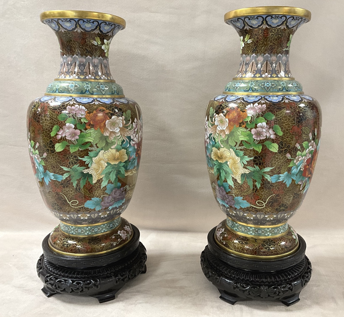 Grande Paire de Vases Cloisonnés-photo-2